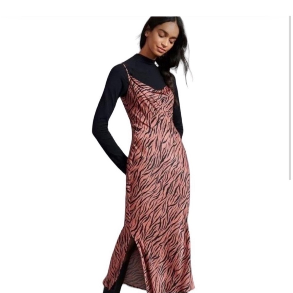 NWT Anthropologie Elyse Tiger Print Slip Dress w/ Slits on Side Size Medium